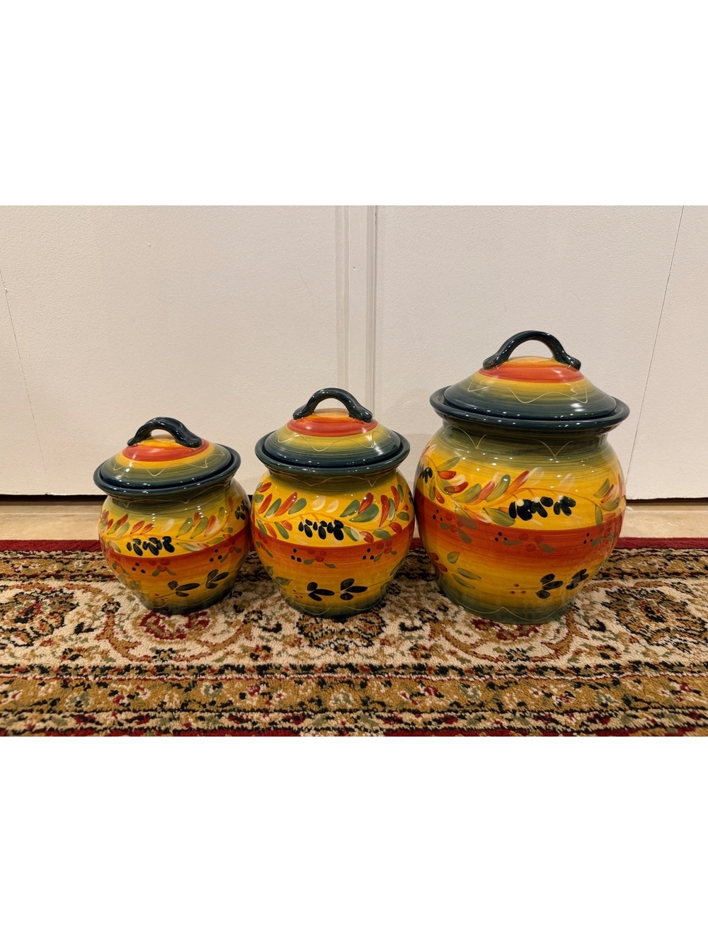 Set/3 Tabletops Gallery "La Province" Pattern Canisters w/ Lids